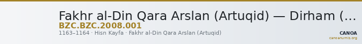 Fakhr al-Din Qara Arslan (Artuqid) — Dirham (Hisn Kayfa, 1163–1164) — CANOA