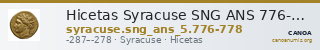 Hicetas Syracuse SNG ANS 776-778 — CANOA