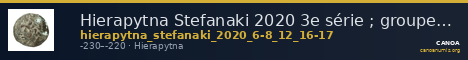 Hierapytna Stefanaki 2020 3e série ; groupes II-III et V ; émissions 6-8, 12, 16-17 (catalogue n° 10-21, 52, 129-143) — CANOA