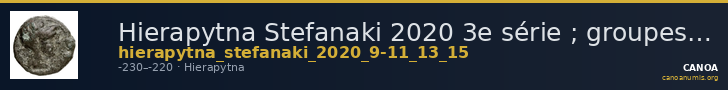 Hierapytna Stefanaki 2020 3e série ; groupes III-V ; émissions 9-11, 13, 15 (catalogue n° 22-51, 53-78, 83-128) — CANOA