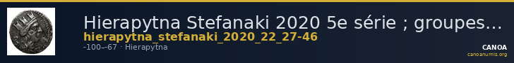 Hierapytna Stefanaki 2020 5e série ; groupes I-II ; émissions 22a-b et 27-46 (catalogue n° 167-168, 182-312) — CANOA