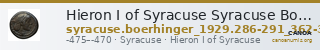 Hieron I of Syracuse Syracuse Boerhinger 1929 286-291_362-370 — CANOA
