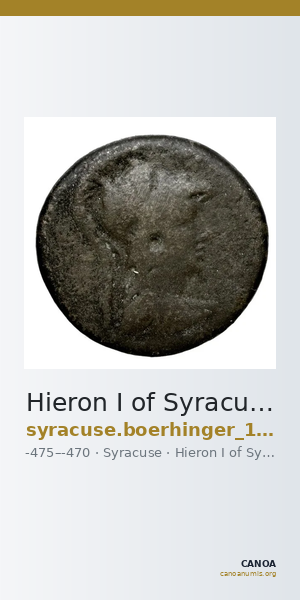 Hieron I of Syracuse Syracuse Boerhinger 1929 371-372 — CANOA
