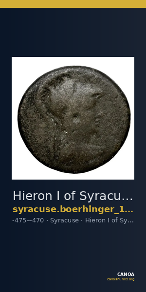 Hieron I of Syracuse Syracuse Boerhinger 1929 371-372 — CANOA