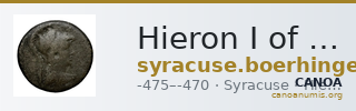Hieron I of Syracuse Syracuse Boerhinger 1929 371-372 — CANOA
