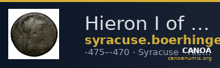 Hieron I of Syracuse Syracuse Boerhinger 1929 371-372 — CANOA