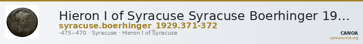 Hieron I of Syracuse Syracuse Boerhinger 1929 371-372 — CANOA