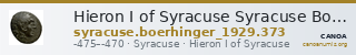 Hieron I of Syracuse Syracuse Boerhinger 1929 373 — CANOA