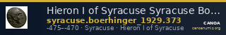 Hieron I of Syracuse Syracuse Boerhinger 1929 373 — CANOA