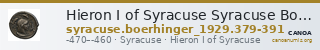 Hieron I of Syracuse Syracuse Boerhinger 1929 379-391 — CANOA