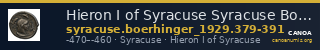 Hieron I of Syracuse Syracuse Boerhinger 1929 379-391 — CANOA