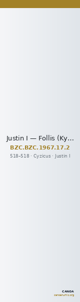 Justin I — Follis (Kyzikos, 518) — CANOA