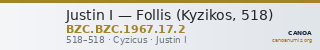 Justin I — Follis (Kyzikos, 518) — CANOA