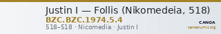 Justin I — Follis (Nikomedeia, 518) — CANOA