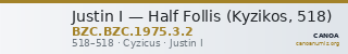 Justin I — Half Follis (Kyzikos, 518) — CANOA