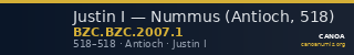Justin I — Nummus (Antioch, 518) — CANOA