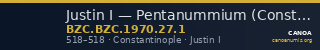 Justin I — Pentanummium (Constantinople, 518) — CANOA