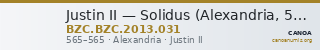 Justin II — Solidus (Alexandria, 565) — CANOA