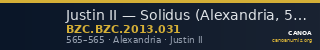 Justin II — Solidus (Alexandria, 565) — CANOA