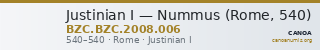 Justinian I — Nummus (Rome, 540) — CANOA