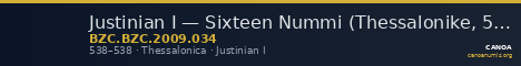Justinian I — Sixteen Nummi (Thessalonike, 538) — CANOA
