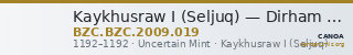 Kaykhusraw I (Seljuq) — Dirham (Uncertain Mint, 1192) — CANOA