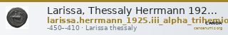 Larissa, Thessaly Herrmann 1925 III, α, trihemiobol — CANOA