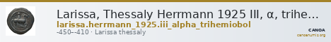 Larissa, Thessaly Herrmann 1925 III, α, trihemiobol — CANOA