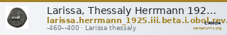Larissa, Thessaly Herrmann 1925 p. 23, IIIβ I, rev. III — CANOA