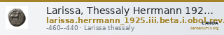 Larissa, Thessaly Herrmann 1925 p. 23, IIIβ I, rev. VIII — CANOA