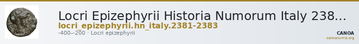 Locri Epizephyrii Historia Numorum Italy 2381-2383 — CANOA