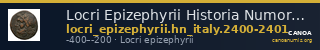 Locri Epizephyrii Historia Numorum Italy 2400-2401 — CANOA