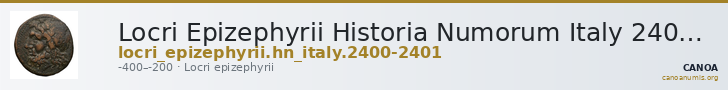 Locri Epizephyrii Historia Numorum Italy 2400-2401 — CANOA