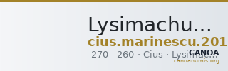 Lysimachus Cius Marinescu 2017 Issues 20-26 — CANOA