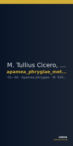 M. Tullius Cicero, governor of Cilicia Apamea in Phrygia Metcalf 2017 XI — CANOA