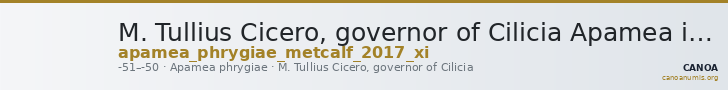 M. Tullius Cicero, governor of Cilicia Apamea in Phrygia Metcalf 2017 XI — CANOA