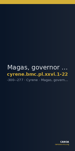 Magas, governor of Cyrene Cyrene BMC Cyrene (Magas) Period IV, pl. XXVI, 1-22 — CANOA