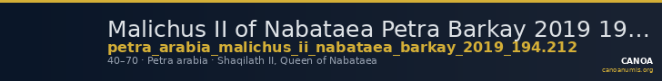 Malichus II of Nabataea Petra Barkay 2019 194, 212 — CANOA