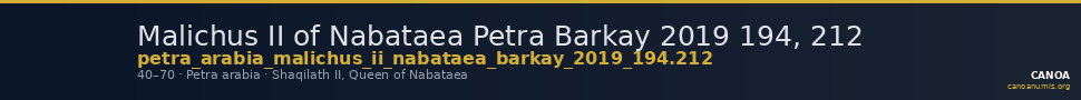Malichus II of Nabataea Petra Barkay 2019 194, 212 — CANOA