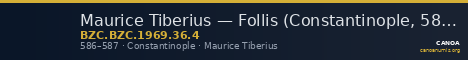 Maurice Tiberius — Follis (Constantinople, 586–587) — CANOA