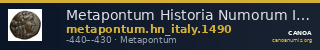 Metapontum Historia Numorum Italy 1490 — CANOA