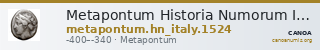 Metapontum Historia Numorum Italy 1524 — CANOA