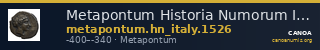 Metapontum Historia Numorum Italy 1526 — CANOA