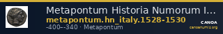 Metapontum Historia Numorum Italy 1528-30 — CANOA