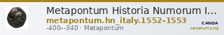 Metapontum Historia Numorum Italy 1552-3 — CANOA