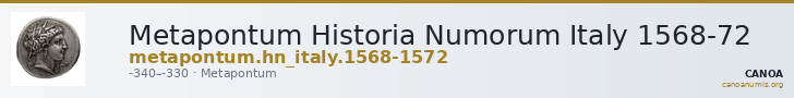 Metapontum Historia Numorum Italy 1568-72 — CANOA