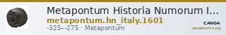 Metapontum Historia Numorum Italy 1601 — CANOA