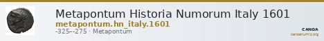 Metapontum Historia Numorum Italy 1601 — CANOA