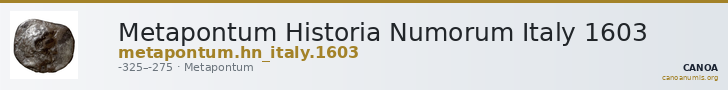 Metapontum Historia Numorum Italy 1603 — CANOA