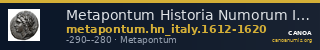 Metapontum Historia Numorum Italy 1612-20 — CANOA